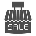 Store sale solid icon. Shop facade vector illustration isolated on white. Storefront sale glyph style design, designed