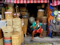 Store selling woven baskets in dapitan arcade manila city, philippines in asia