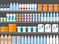 Store shelves with milk and dairy products. Vector illustration in flat style Royalty Free Stock Photo