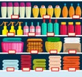 Store shelves with various products