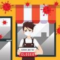 Store shop is closed or bankrupt business concept vector illustration. Effect of corona virus or covid-19 outbreak. Social