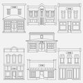 Store shop front window buildings black icon set