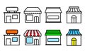 Store shop front window buildings icon collection isolated vector Royalty Free Stock Photo