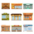 Store shop front window buildings icon set flat isolated