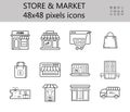 Store, shop icon vector set. Mini-market, shopping symbol in outline style. Online sale, customize and buy sign for Royalty Free Stock Photo