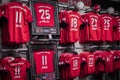 Store of sports clothing and souvenirs of the Bavaria Munich football team on the territory of Allianz Arena.