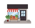 Store with tent and vegetables inside boxes on shelf vector design Royalty Free Stock Photo