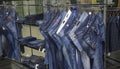 Store warehouse, men and women , unisex jeans denim pants , a lot of jeans pants, sale