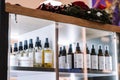 Modern stylish showcases with cosmetic products in the cosmetics store.