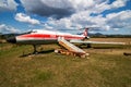 Stored classic airliner. Old timer passenger plane at museum. Aviation and aircraft. Aerospace industry. Royalty Free Stock Photo