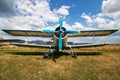 Stored classic small plane. Old timer general aircraft at museum. Aviation and travel. Aerospace industry