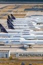 Stored Lufthansa airplanes Coronavirus Corona Virus COVID-19 Berlin Brandenburg BER airport aerial view