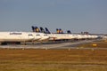 Stored Lufthansa airplanes during Coronavirus Corona Virus COVID-19 Frankfurt airport