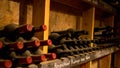 Stored vintage bottles in winery cellar