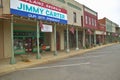 Storefront with banner exclaiming Plains Georgia to be the home of Jimmy Carter, our 39th President in Plains, Georgia Royalty Free Stock Photo