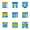 Storefronts blue icons set Royalty Free Stock Photo