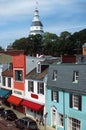 Storefronts and State Capitol of Maryland Royalty Free Stock Photo