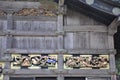 Storehouse facade with famous Monkeys carving from Toshogu Shrine Temple in Nikko National Park of Japan Royalty Free Stock Photo