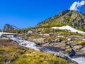 StorehÃÂ¸dn and VeslehÃÂ¸dn mountains panorama at Hydnefossen waterfall Hemsedal Norway