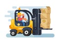 Storekeeper loader forklift flat design Royalty Free Stock Photo