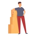 Storekeeper warehouse stack icon cartoon vector. Boxes carton Royalty Free Stock Photo
