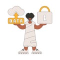 She stores her data safely with a cloud and a lock. Royalty Free Stock Photo