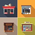 Stores and Shop Facades. Cute Vector Illustration Set