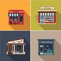 Stores and Shop Facades. Flat Vector Illustration Set