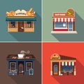 Stores and Shop Facades. Vector Illustration Set