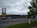 Stores viewed from across the street in Greenfield Park, Longueuil, Quebec, Canada