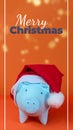 Stories for Social Media with Piggy bank Santa Claus christmas hat, photovoltaic solar