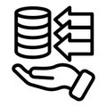 Storing open source info line icon, osint analytics concept. Vector graphics. Disks data array with arrows and hand sign Royalty Free Stock Photo