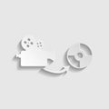 Storing video data to compact disk sign. Paper style icon. Illustration