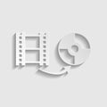 Storing video data to compact disk sign. Paper style icon. Illustration