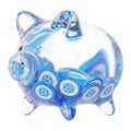 Storj (STORJ) Clear Glass piggy bank with decreasing piles of crypto coins.