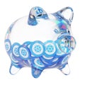 Storj (STORJ) Clear Glass piggy bank with decreasing piles of crypto coins.