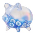 Storj (STORJ) Clear Glass piggy bank with decreasing piles of crypto coins.