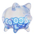 Storj (STORJ) Clear Glass piggy bank with decreasing piles of crypto coins.