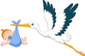 Stork with baby boy cartoon Royalty Free Stock Photo
