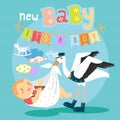 Stork with baby boy Royalty Free Stock Photo