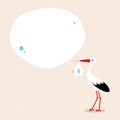 Stork With Baby Boy Speechbubble Beige Background Dots