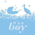 Stork and baby carriage with it's a boy