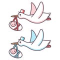 Stork baby. Cute vector cartoon illustration Royalty Free Stock Photo