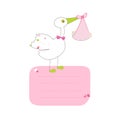 Stork with baby girl with text vector