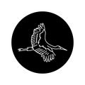 Stork bird black line icon.