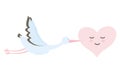 Stork bird flying with heart kawaii