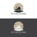 Stork Bird Logo, Heron, Grass, And River Design, Vector Simple Template illustration Royalty Free Stock Photo