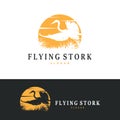 Stork Bird Logo, Heron, Grass, And River Design, Vector Simple Template illustration Royalty Free Stock Photo