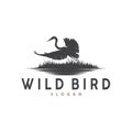 Stork Bird Logo, Heron, Grass, And River Design, Vector Simple Template illustration Royalty Free Stock Photo