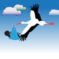 Stork bringing the baby Royalty Free Stock Photo